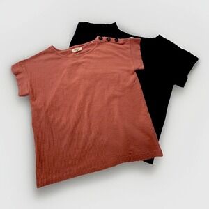 2 Madewell Womens Charcoal MauveTextured Button Shoulder Short Sleeve Tops NA494